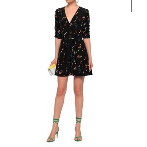 Nicholas Dress Ruffled Silk Mini‎ Women Size 4 Black Floral Long Sleeve